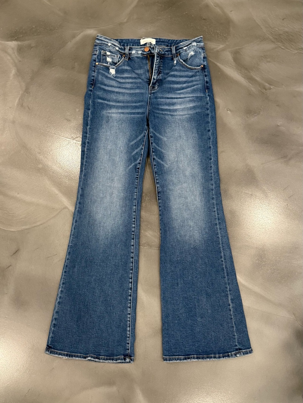 Risen High-Rise Flare Jeans in Medium Blue Wash